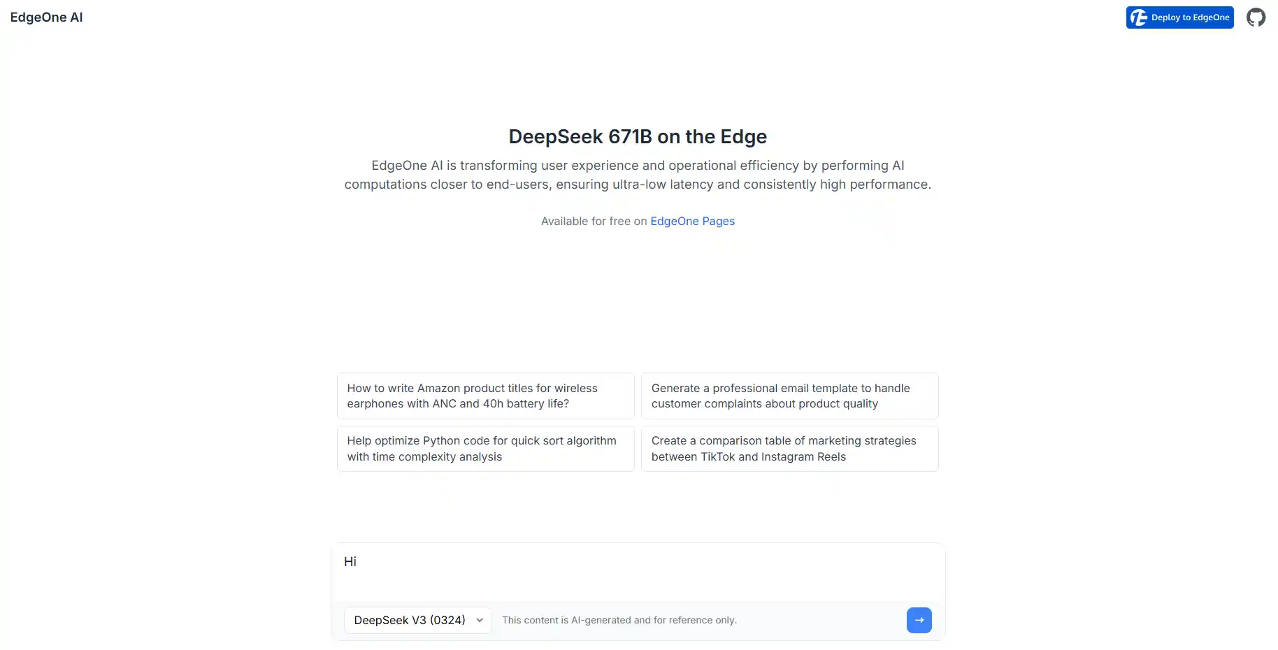 EdgeOne DeepSeek 演示站 UI 截图