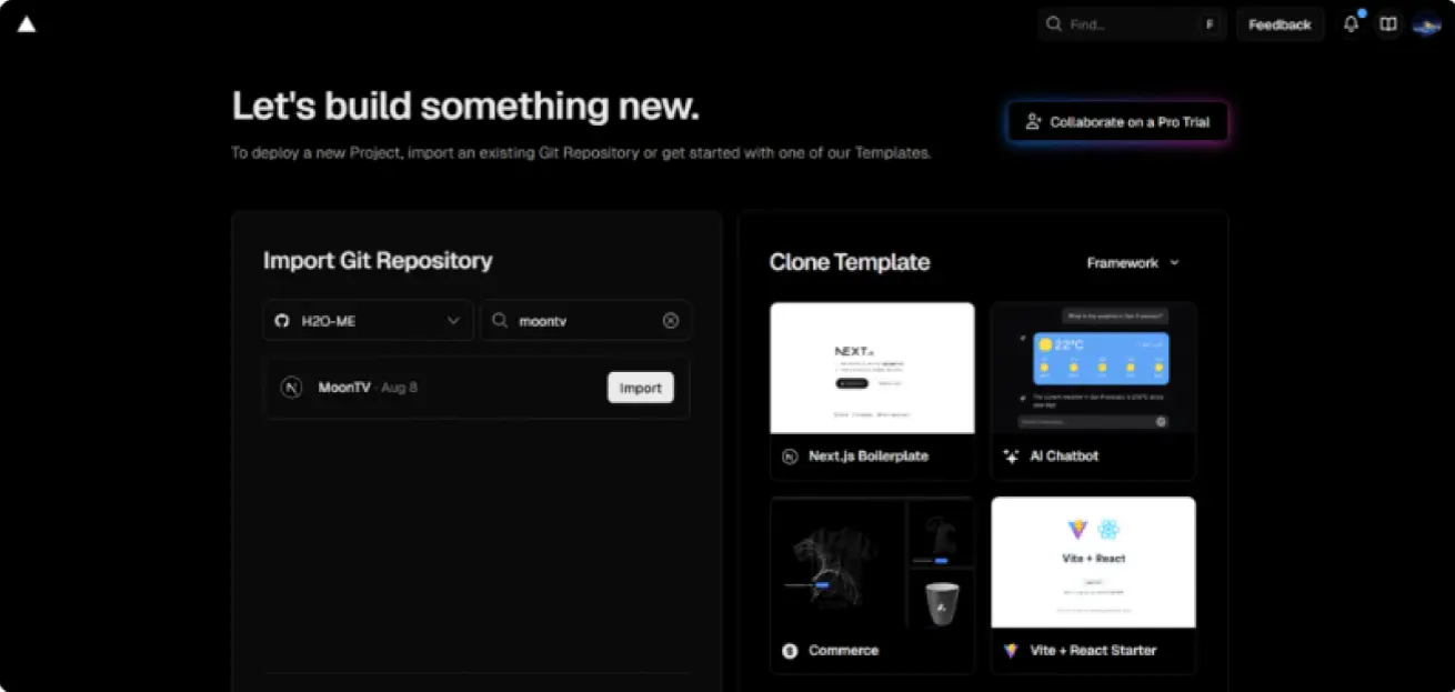 在 Vercel 中导入项目