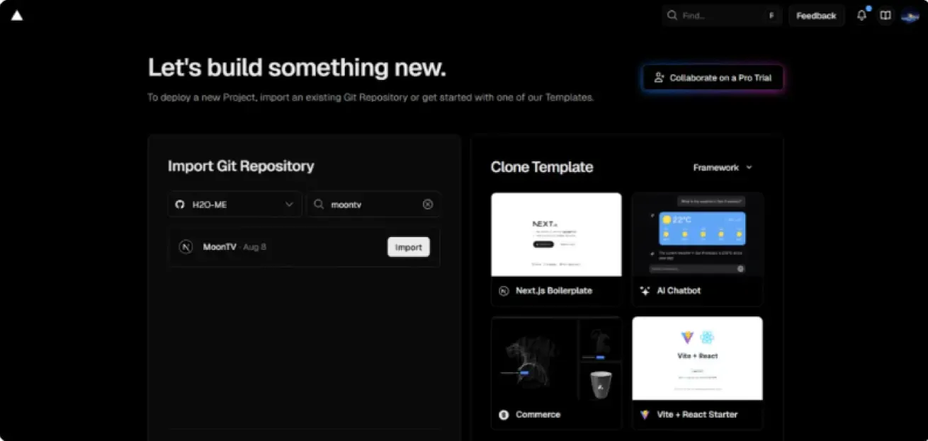 在 Vercel 中导入项目