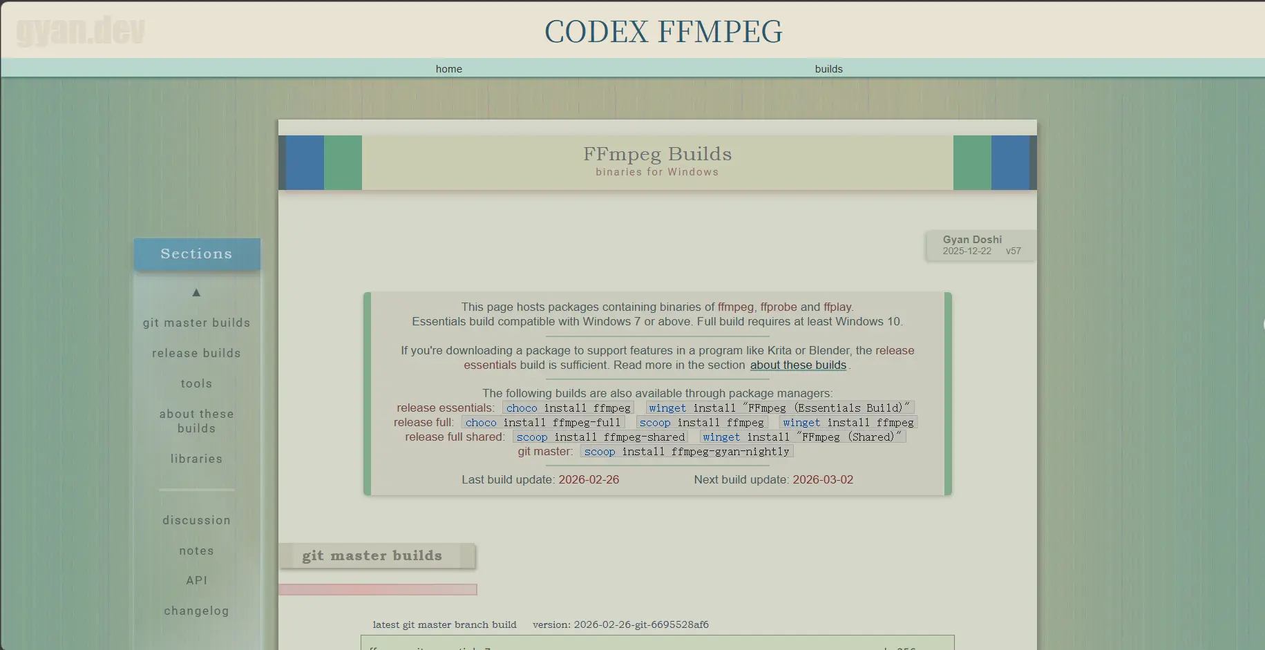 FFmpeg Builds 下载页面截图